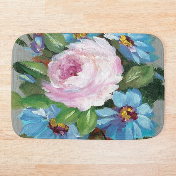 Item preview, Solo rosa rosa rodeada de flores azules designed and sold by Smalltownart.