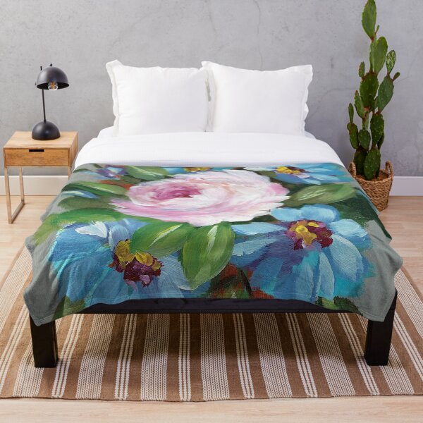Item preview, Single Pink Rose Surrounded by Blue Flowers designed and sold by Smalltownart.