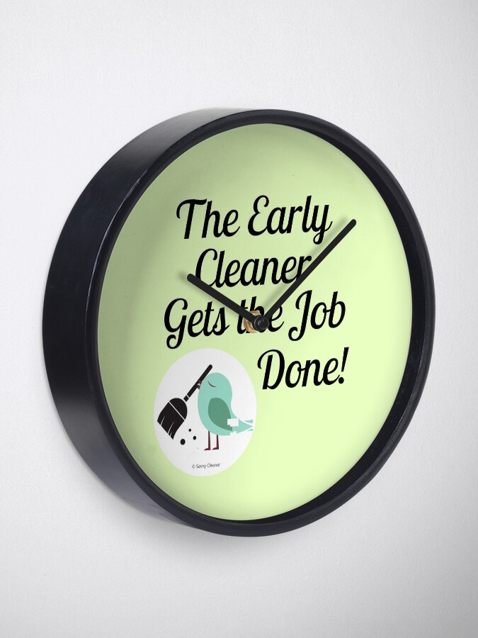 Alternate view of The Early Cleaner Gets The Job Done Bird Broom Humor Clock