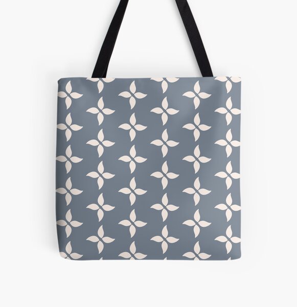 Cottagecore Blue Grey and White Abstract Flower All Over Print Tote Bag