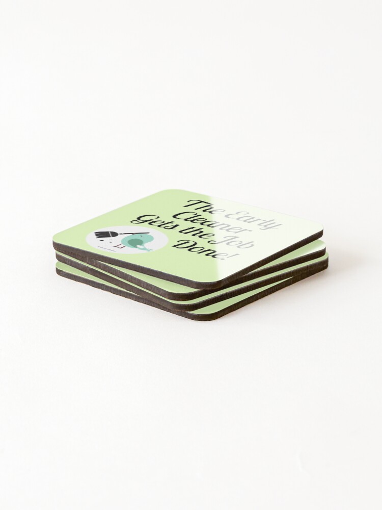 Alternate view of The Early Cleaner Gets The Job Done Bird Broom Humor Coasters (Set of 4)