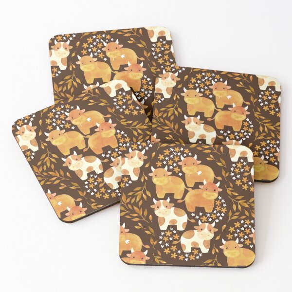 Item preview, Whimsical Watercolor Cow-fetti - on chocolate brown  designed and sold by Perrin Le Feuvre.