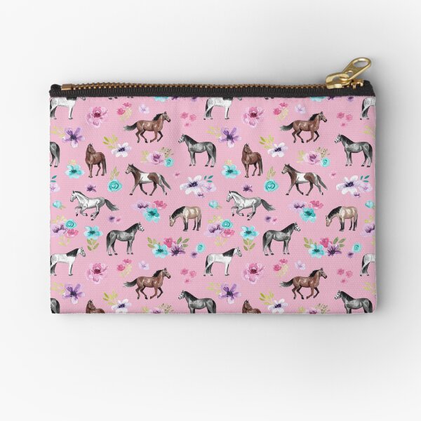 Vista previa del artículo con la obra «Caballos y flores en rosa, arte ecuestre, decoración de caballos, vaquera, patrón de caballo», diseñado y vendido por cateandrainn.