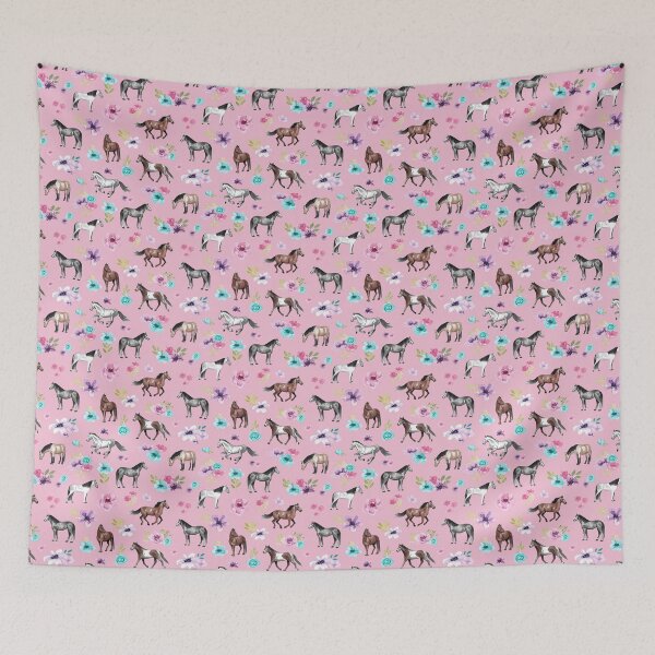 Item preview, Horses and Flowers on Pink, Equestrian Art, Horse Decor, Cowgirl, Horse Pattern designed and sold by cateandrainn.