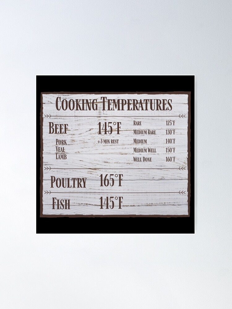 Cooking Temperature Chart Magnet Wood Poster for Sale by