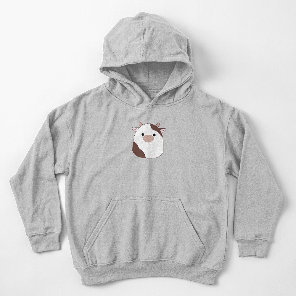 Brown & White Cow Squishmallow Kids Pullover Hoodie
