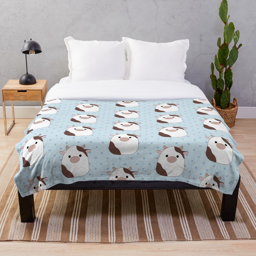 Brown & White Cow Squishmallow Throw Blanket