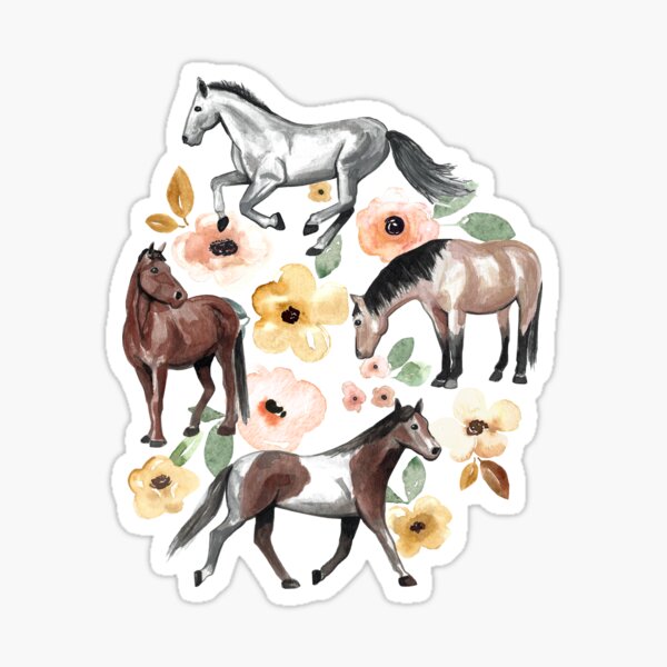 Vista previa del artículo con la obra «Estampado de caballos y flores amarillas, rosa claro, arte ecuestre, decoración de caballos», diseñado y vendido por cateandrainn.