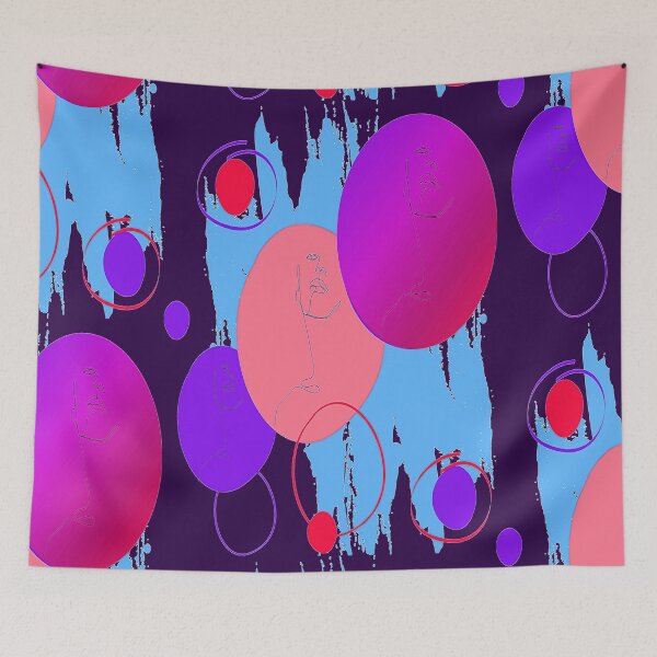 Item preview,  Abstract Faces,Colorful Circles abstract art design,  linear design, nr 2,  Pscychedelic Arte Abstraco designed and sold by Adri Barnard.