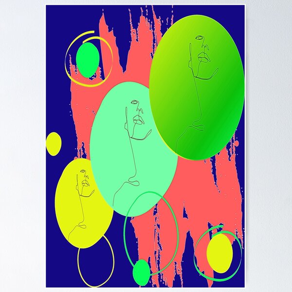 Item preview, Abstract Faces Colorful Circles abstract art design, linear design, nr 3,  Pscychedelic, Arte Abstraco designed and sold by Adri Barnard.