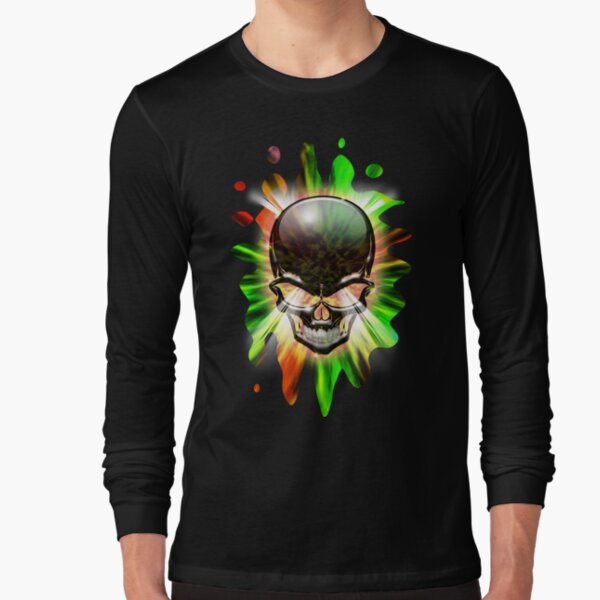 Crystal Skull on Psychedelic Flames Long Sleeve T-Shirt