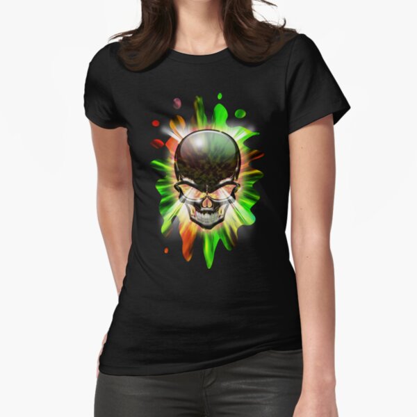 Crystal Skull on Psychedelic Flames Fitted T-Shirt