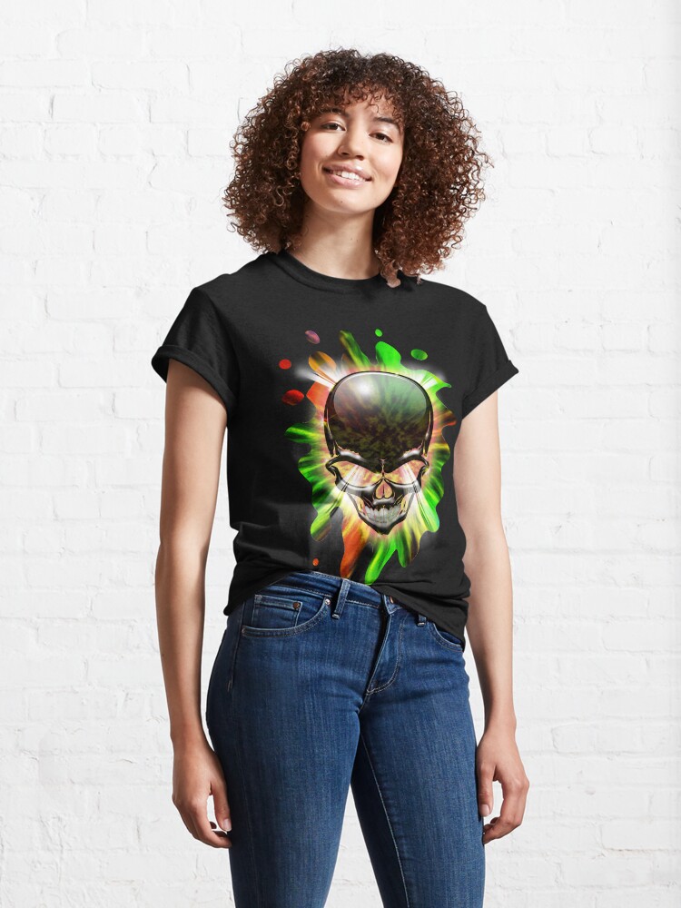 Thumbnail 4 of 7, Classic T-Shirt, Crystal Skull on Psychedelic Flames designed and sold by BluedarkArt.