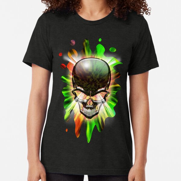 Crystal Skull on Psychedelic Flames Tri-blend T-Shirt