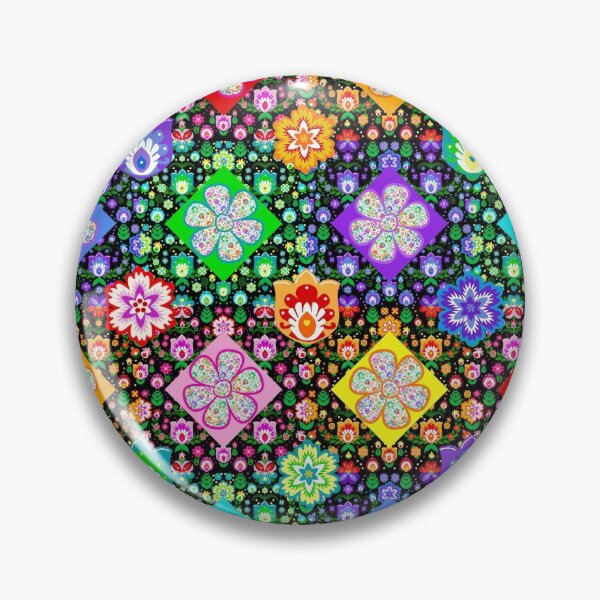 Item preview, Polish Folk Art Flowers Patchwork Retro Style on Black designed and sold by KrisInStitches.