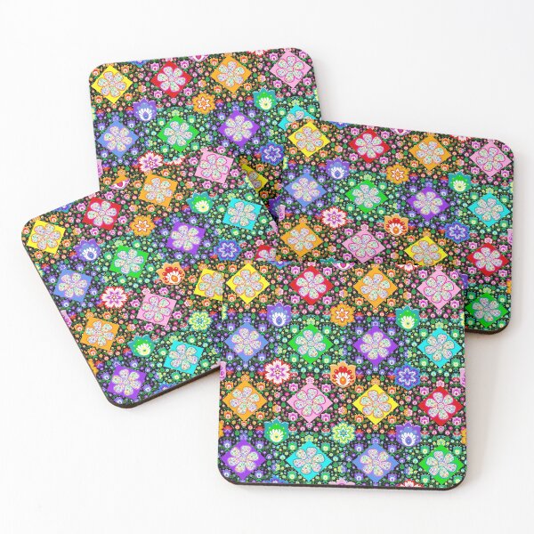 Item preview, Polish Folk Art Flowers Patchwork Retro Style on Black designed and sold by KrisInStitches.
