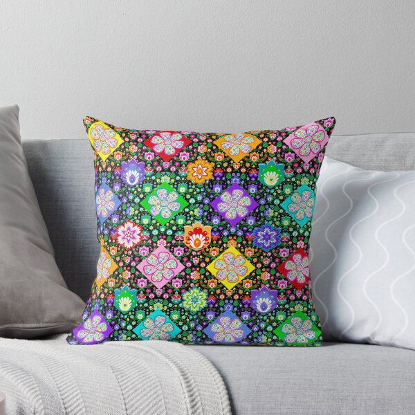 Item preview, Polish Folk Art Flowers Patchwork Retro Style on Black designed and sold by KrisInStitches.
