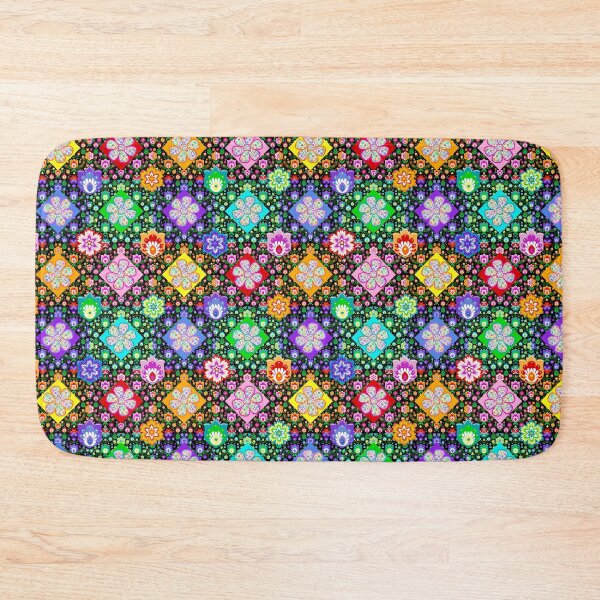 Item preview, Polish Folk Art Flowers Patchwork Retro Style on Black designed and sold by KrisInStitches.