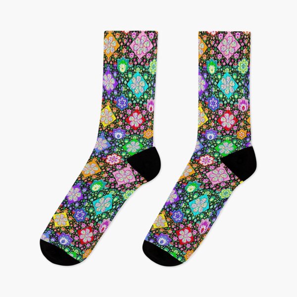 Item preview, Polish Folk Art Flowers Patchwork Retro Style on Black designed and sold by KrisInStitches.