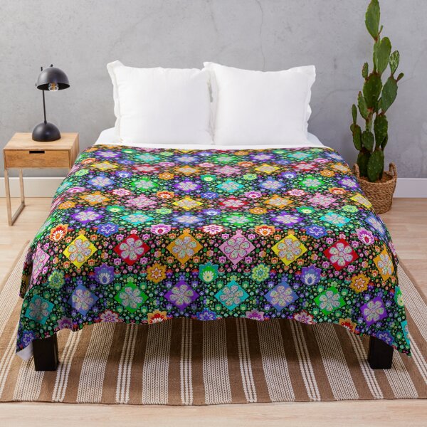 Item preview, Polish Folk Art Flowers Patchwork Retro Style on Black designed and sold by KrisInStitches.