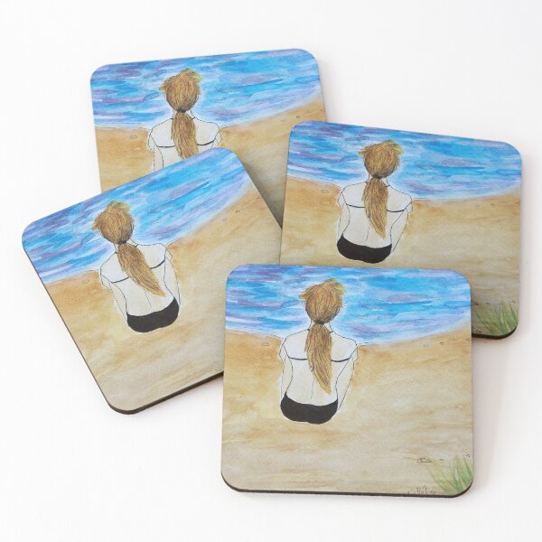 Item preview, Girl at the beach watercolor painting designed and sold by horseaddicted.