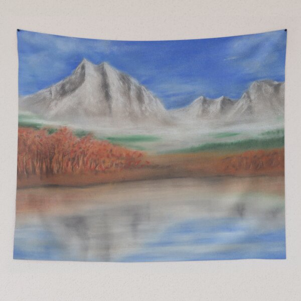 Item preview, Foggy Morning Blue Mountain Lake with Autumn Bathed Trees and Clear Blue Lake designed and sold by PrettyLittlePic.