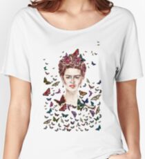 Frida Kahlo Flowers Butterflies Women's Relaxed Fit T-Shirt