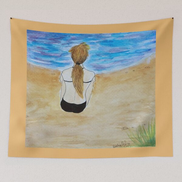 Item preview, Girl at the beach watercolor painting designed and sold by horseaddicted.