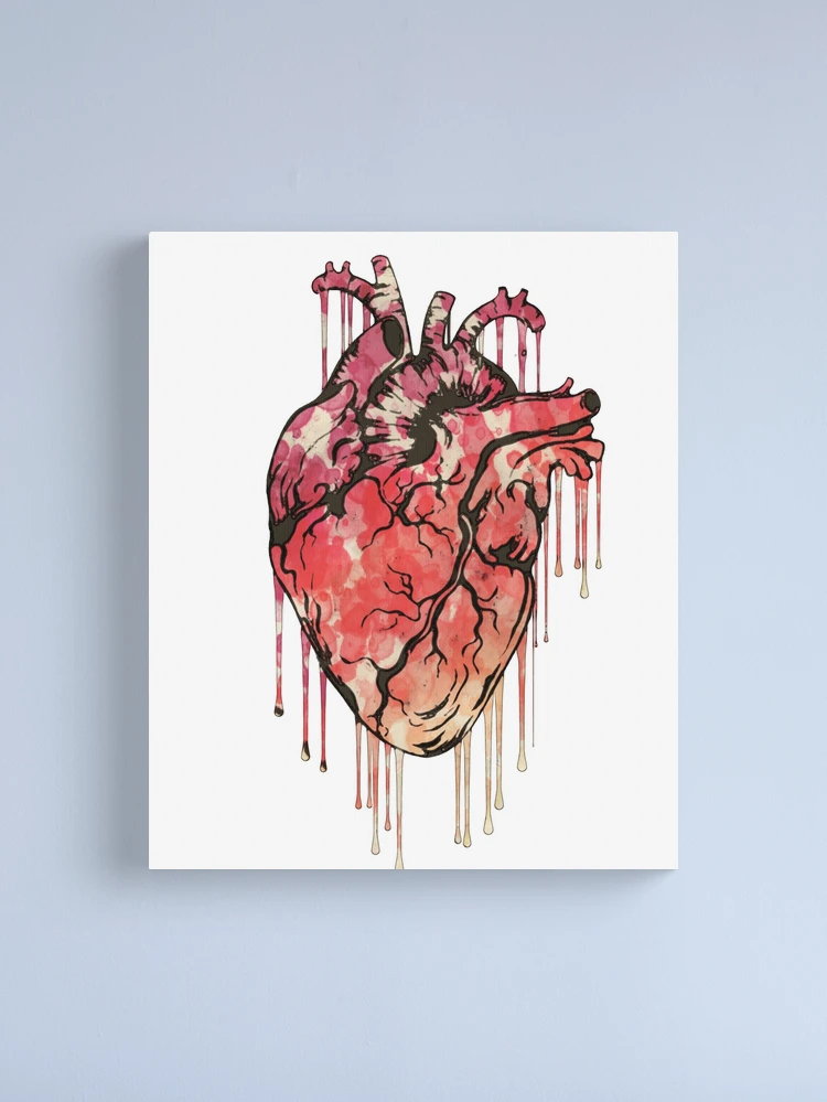 Human heart, red color heart, watercolor anatomy art, blood