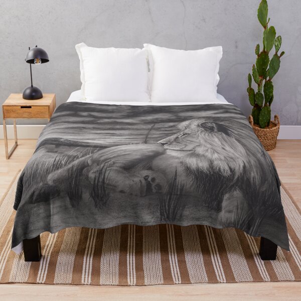 Item preview, Charcoal Drawing in Black and White of a Lion With the Sun Setting on the Savanna designed and sold by PrettyLittlePic.