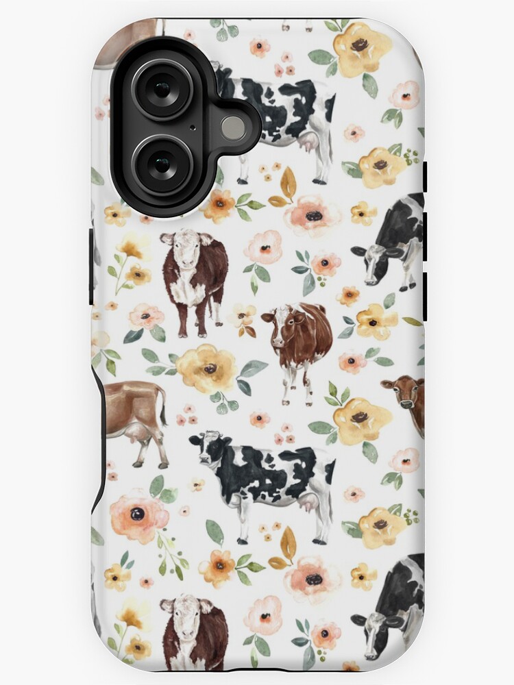 Imagen 1 de 4, Funda de iPhone con la obra Estampado floral de vaca, flores amarillas, floral rosa, vaquera, pintura de vaca, país, diseñada y vendida por cateandrainn.