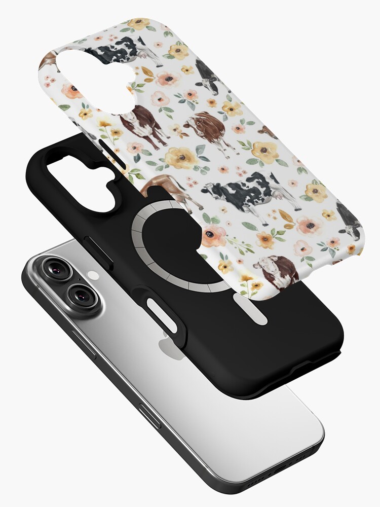 Imagen 2 de 4, Funda de iPhone con la obra Estampado floral de vaca, flores amarillas, floral rosa, vaquera, pintura de vaca, país, diseñada y vendida por cateandrainn.
