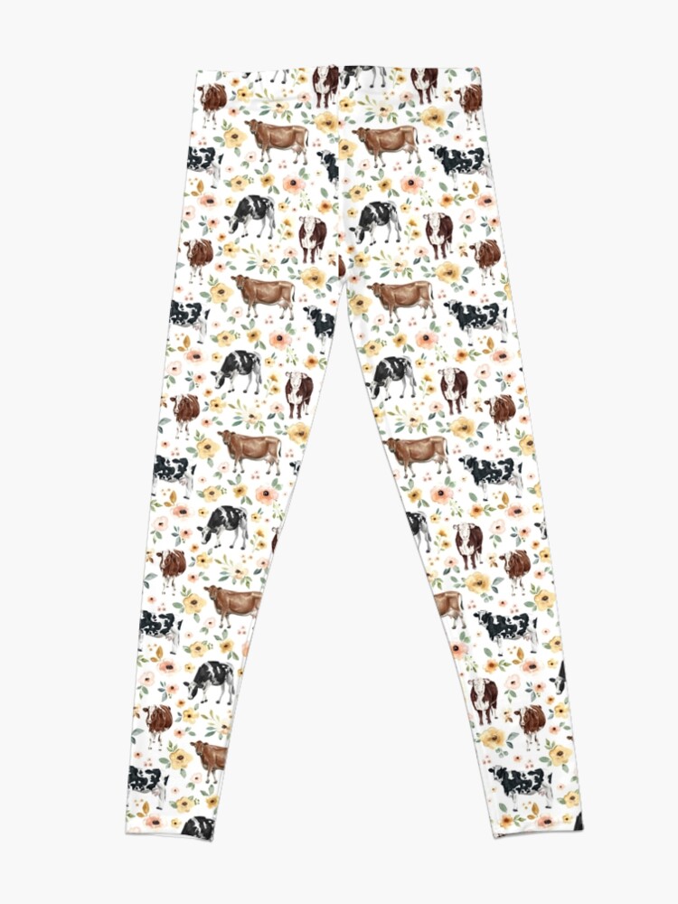 Imagen 4 de 5, Leggings con la obra Estampado floral de vaca, flores amarillas, floral rosa, vaquera, pintura de vaca, país, diseñada y vendida por cateandrainn.