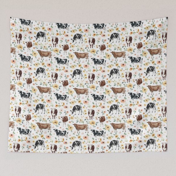 Item preview, Floral Cow Print, Yellow Flowers, Pink Floral, Cowgirl, Cow Painting, Country designed and sold by cateandrainn.