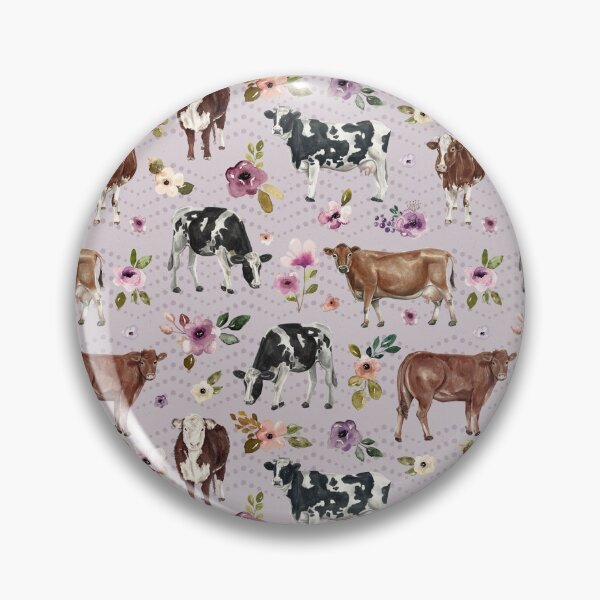 Item preview, Cows and Flowers, Lavender, Watercolor Floral, Western, Cow Painting, Country designed and sold by cateandrainn.