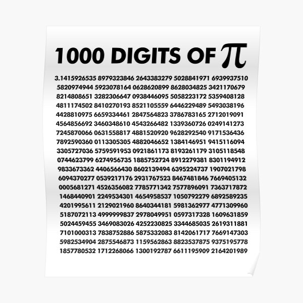 1000 Digits of Pi Poster