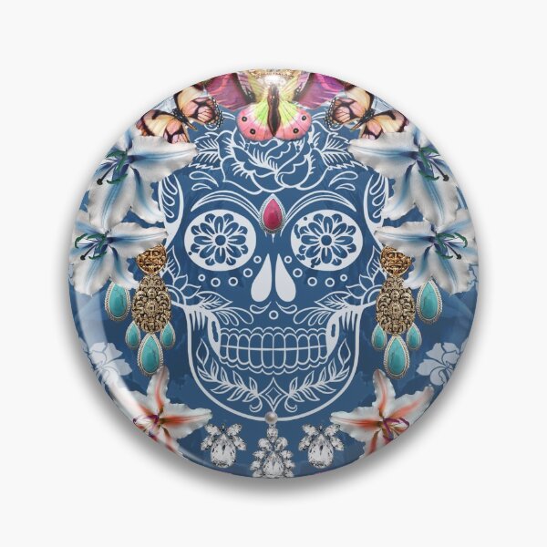 Item preview, Blue Calavera, Mexican skull, dia de los Muertos designed and sold by Petitelulu.