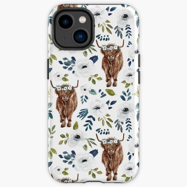 Highland Cow, Floral, Floral Crown, Cow Painting, Farmhouse Decor iPhone Tough Case