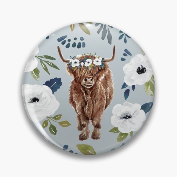 Item preview, Highland Cow with Flowers, Blue, Floral Crown, Cow Painting, Farmhouse Decor designed and sold by cateandrainn.