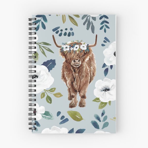 Item preview, Highland Cow with Flowers, Blue, Floral Crown, Cow Painting, Farmhouse Decor designed and sold by cateandrainn.
