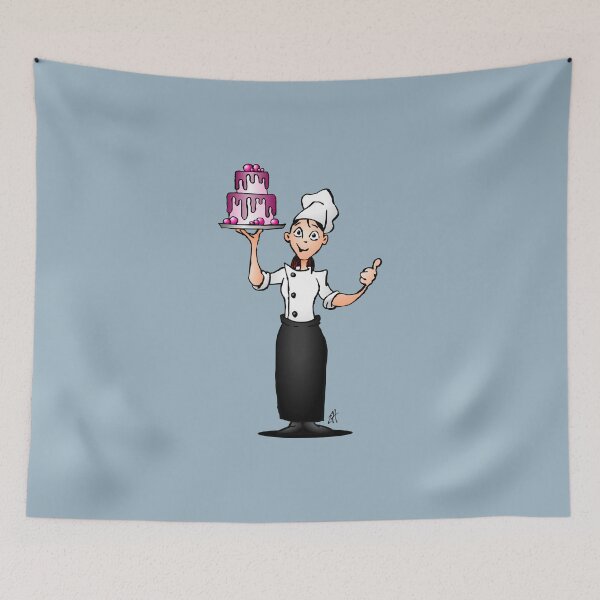 Item preview, Pastry chef with a pink glazed cake designed and sold by cardvibes.