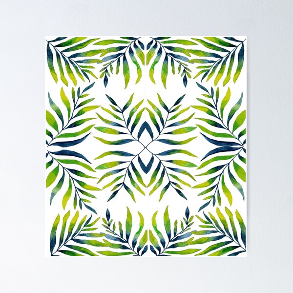 Item preview, Kaleidoscope of Blue, Yellow and Green Fern Leaves in Watercolour designed and sold by Julie Pickering.