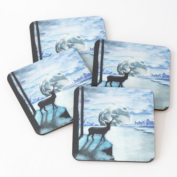 Item preview, Whimsical Nighttime Landscape Moonlit Lake with Deer in Forest designed and sold by PrettyLittlePic.
