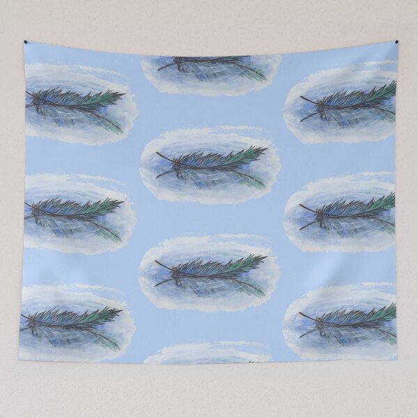Item preview, Blue and Green Watercolor Feather Floating on Water designed and sold by PrettyLittlePic.