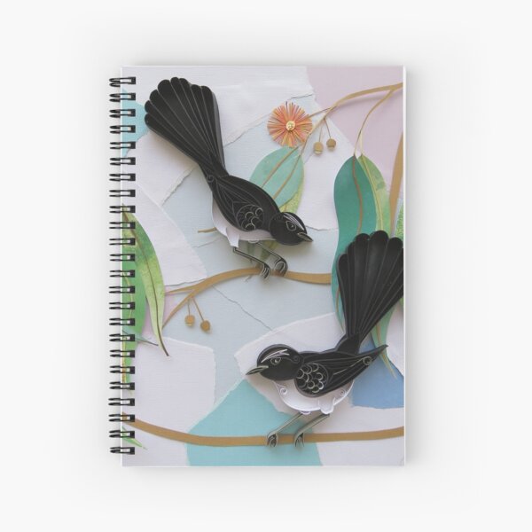 Austalian Willie Wagtails with Orange Gum Blossoms Spiral Notebook