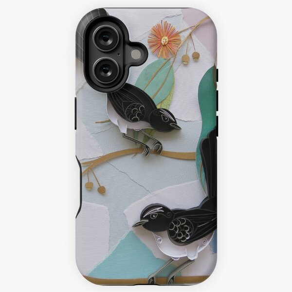 Item preview, Austalian Willie Wagtails with Orange Gum Blossoms designed and sold by TambellaArts.