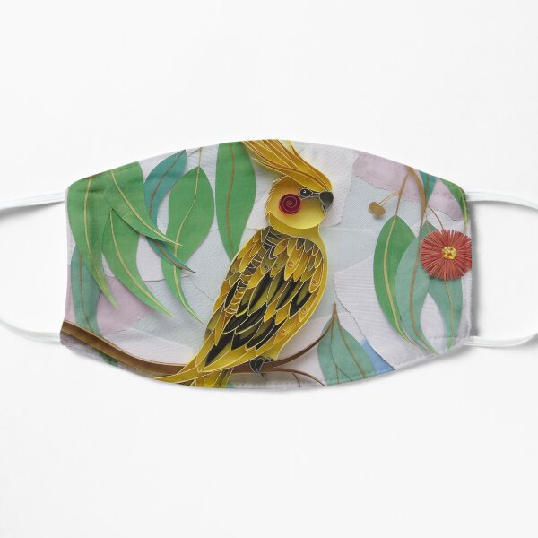 Cockatiel with Red Gum Blossoms Flat Mask