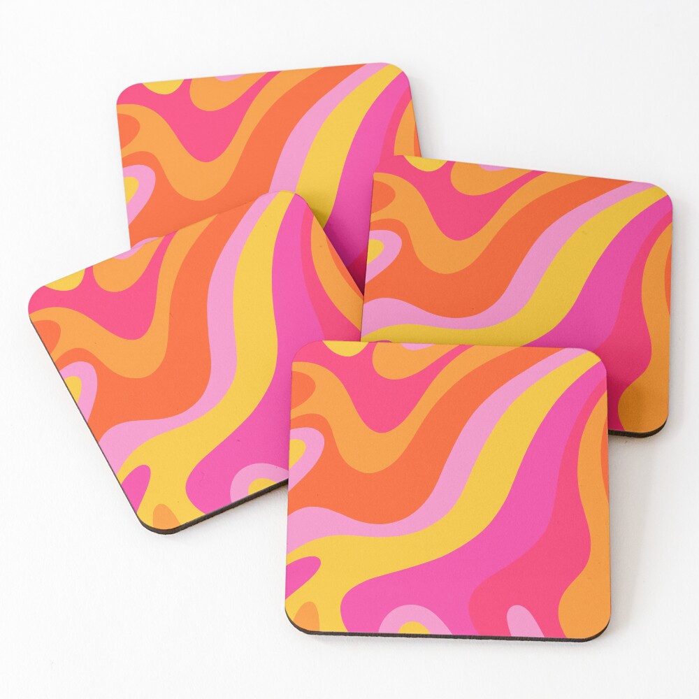 Retro 70s Pink and Orange Swirls Coasters (Set of 4)