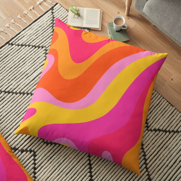 Retro 70s Pink and Orange Swirls Floor Pillow