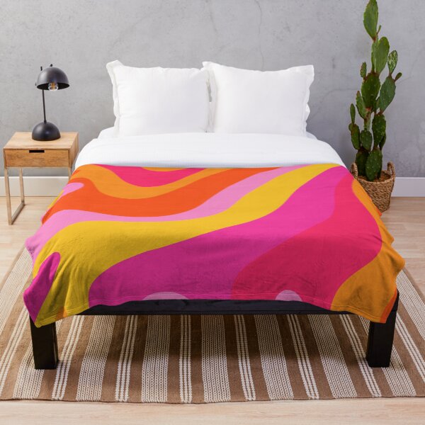 Retro 70s Pink and Orange Swirls Throw Blanket